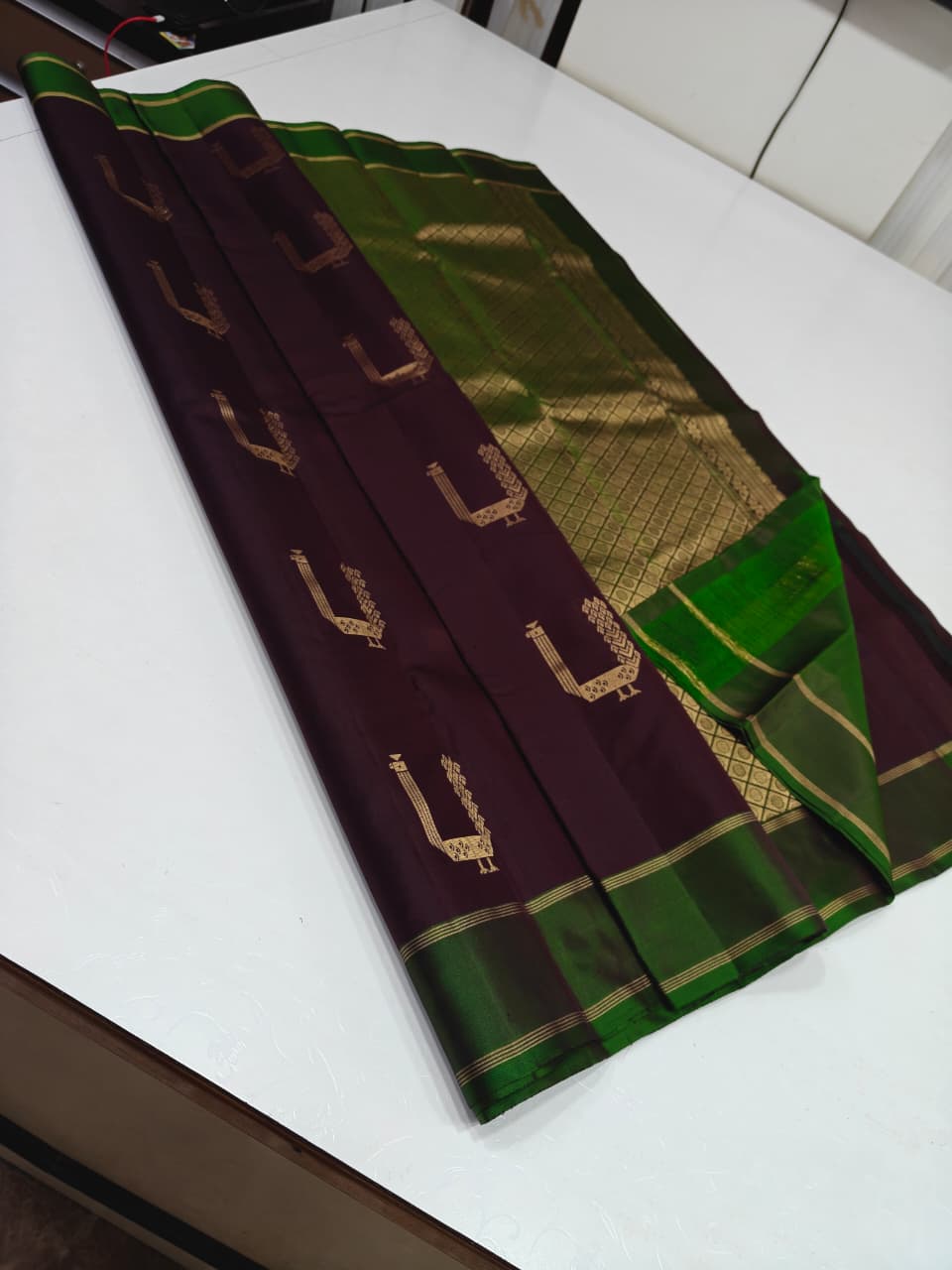 Deep Purple & Parrot Green Kanjivaram Silk Saree